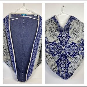 Luttons Floral Cross Print BeautifuL Kimono Cardigan Womens Medium Blue White